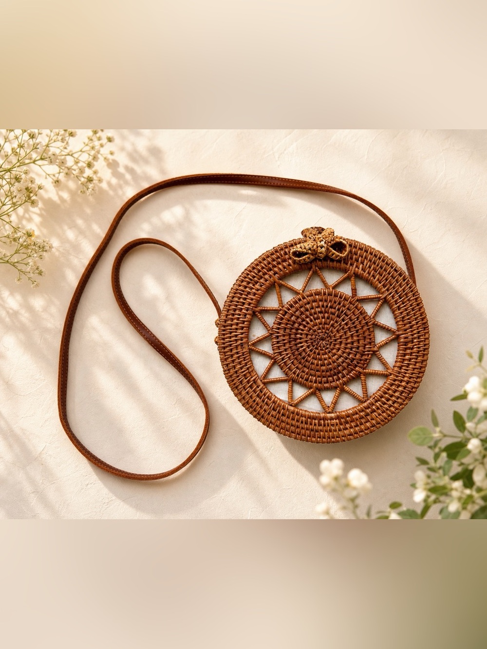 Round Woven Rattan Crossbody Bag – Boho Summer Essential